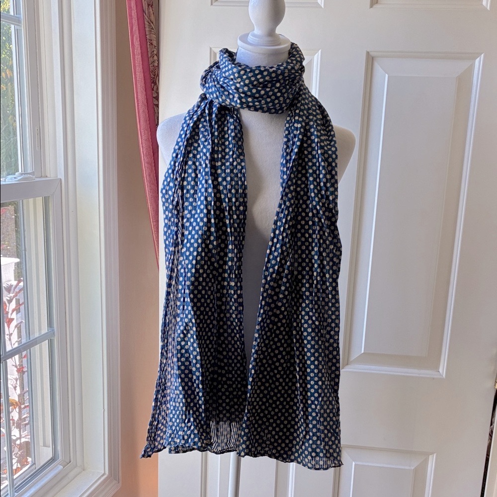 American Eagle Navy Scarf with Tan Polka Dots